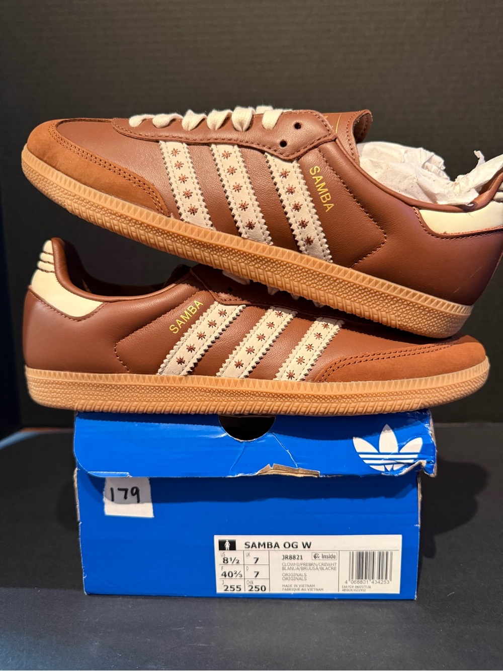 adidas Samba Leather Sneakers in Brown with Cream Accents 8.5W